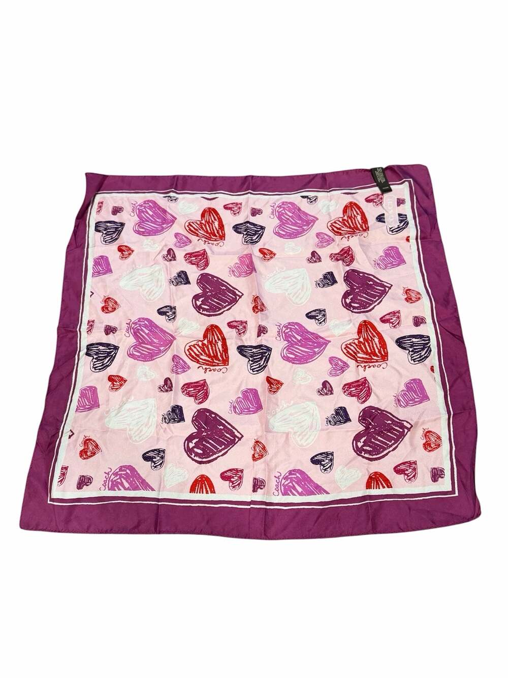 Coach 100% Silk Heart Print Square Scarf